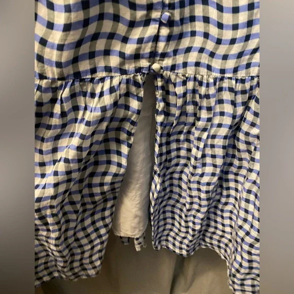 Anthropologie- Peregrine Blue and White Wavy Gingham Check Dress flutter sleeve - Picture 12 of 16